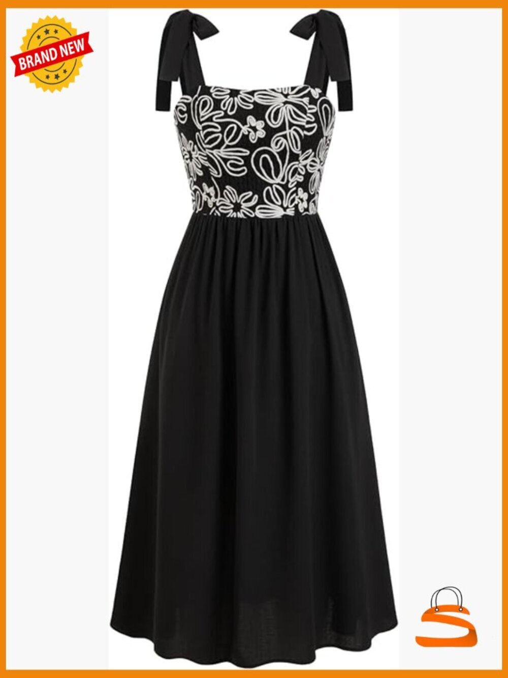 Square Neck Midi Dress Sleeveless Bow Straps Smocked Waist Y2k Casual Summer